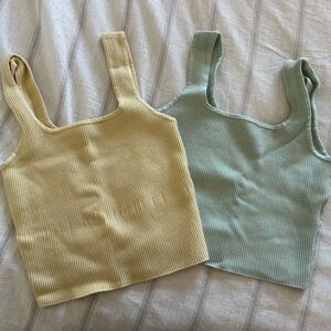 Abercrombie & Fitch Ribbed Knit Tank Top in Soft Green